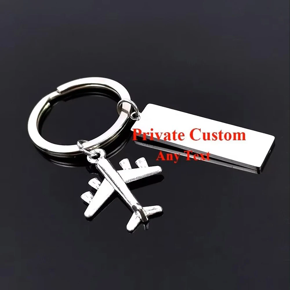50Pcs Private Custom Keychain Any Text Airplane Keyring For Couples Women Men Gift Keychains Pilot Flight Attendant Key Fob