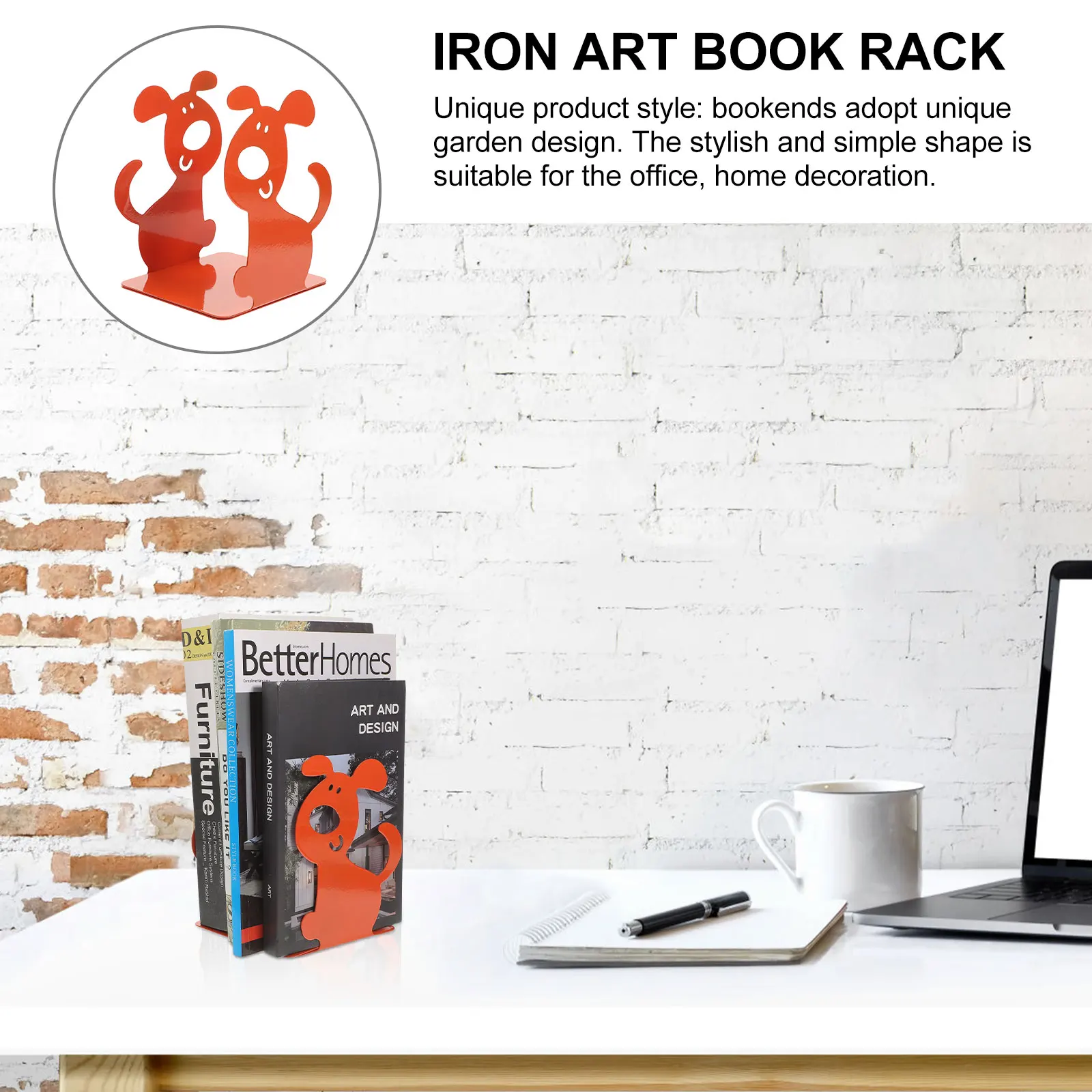 

2Pcs Cartoon Bookends Heavy Duty Metal Stands for Kids Room Shelves Orange Stopper Child Office Home Accessories