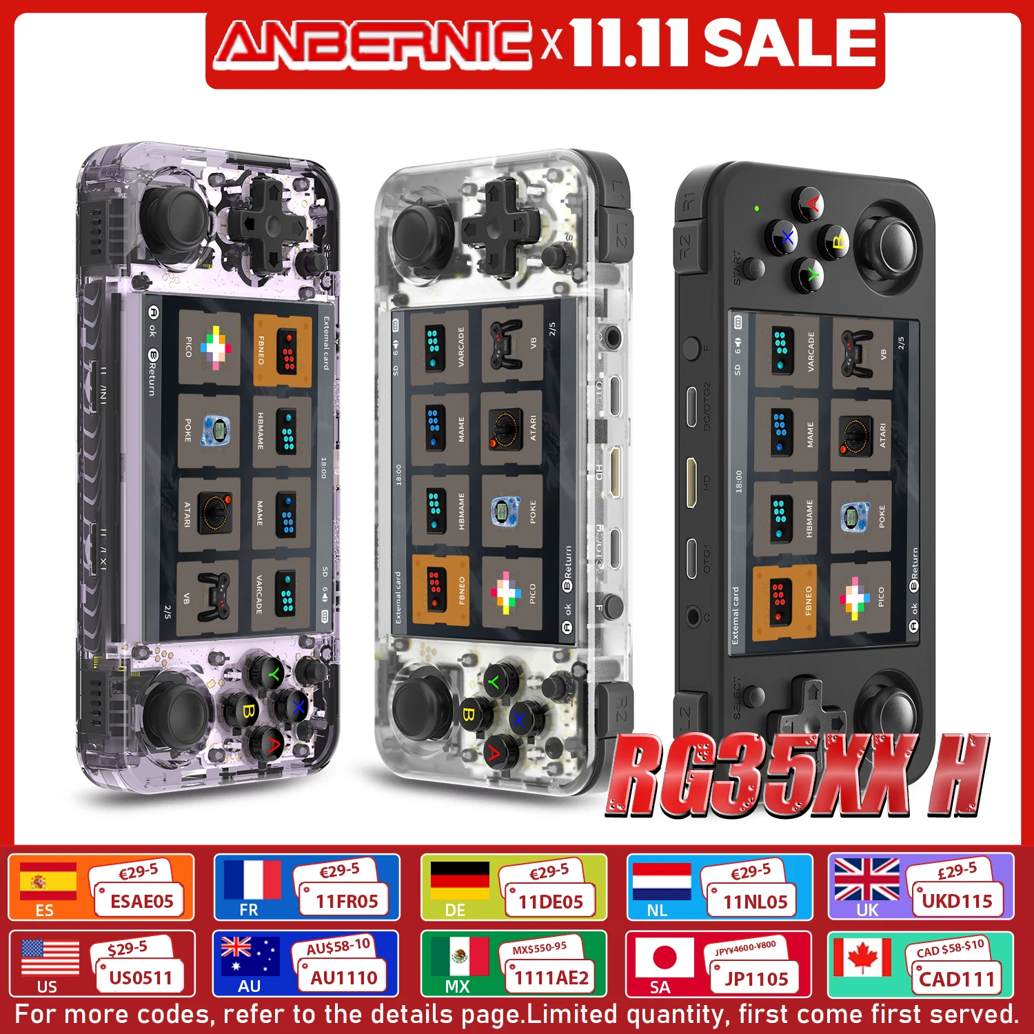 Console ANBERNIC RG35XX H 64Bit e-held per la riproduzione di videogiochi IPS da 3.5 pollici 640*480 schermo Retro Game Player batteria da 3300 mAh