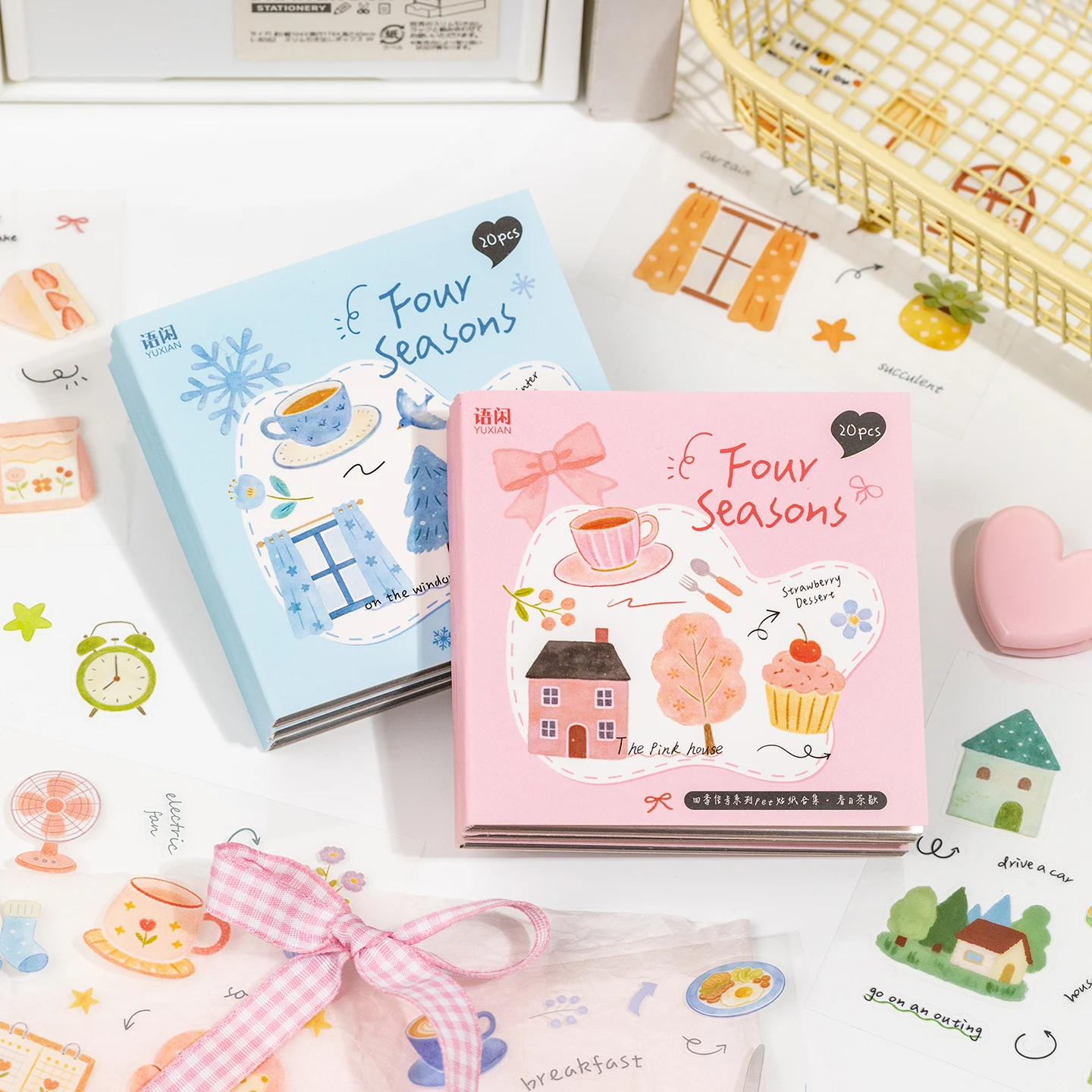 20 Adesivos PET Quatro Estações: Decoração Fofa Kawaii para Casa e Plantas, Ideal para Diários e Scrapbooking