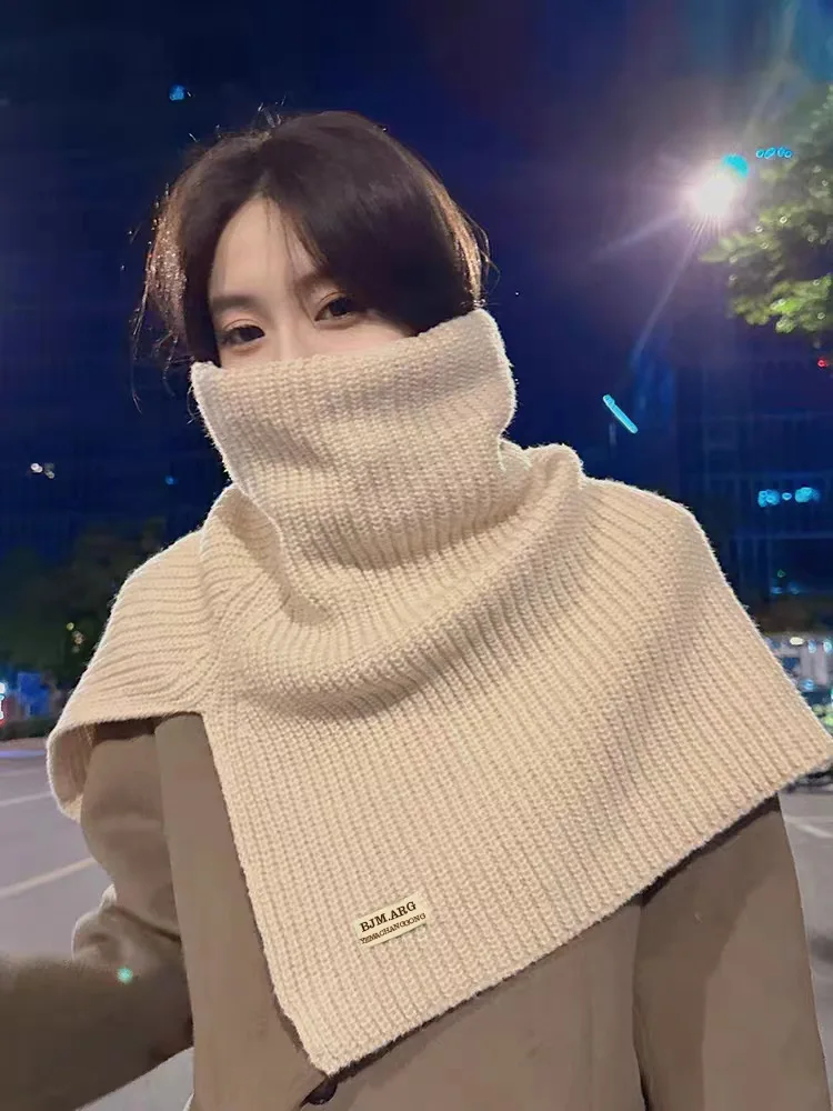 New Split High Collar Scarf For Women Girls Students Autumn Winter Solid Color Knitted Neckerchief Scarves Soft Neck Wrap Shawls