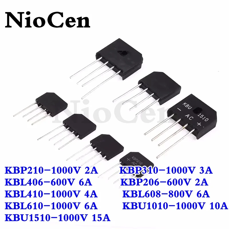 （5PCS）2A 3A 4A 6A 8A 10A 15A 600V 800V 1000V Diode Bridge Rectifier KBP206 KBP210 KBP310 KBL406 410 608 610 KBU810 1010 1510 new