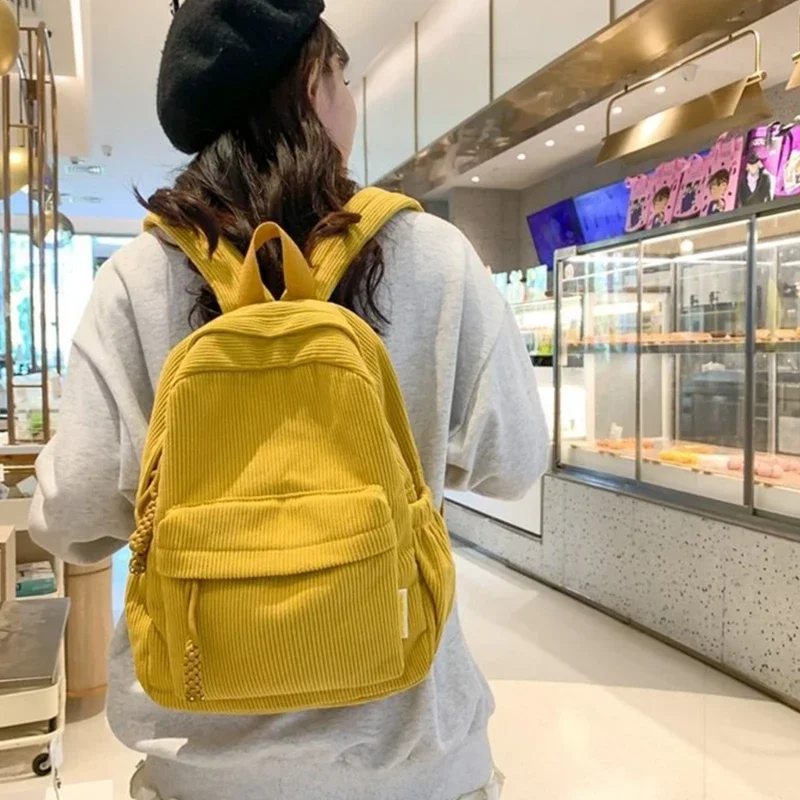 ソリッドコーデュロイバックパック-女子リュックサック-大容量-シンプル-ショルダーバッグ-スクールバッグ-カジュアル-キャンパス-デイリートラベル-ティーン学生向け
