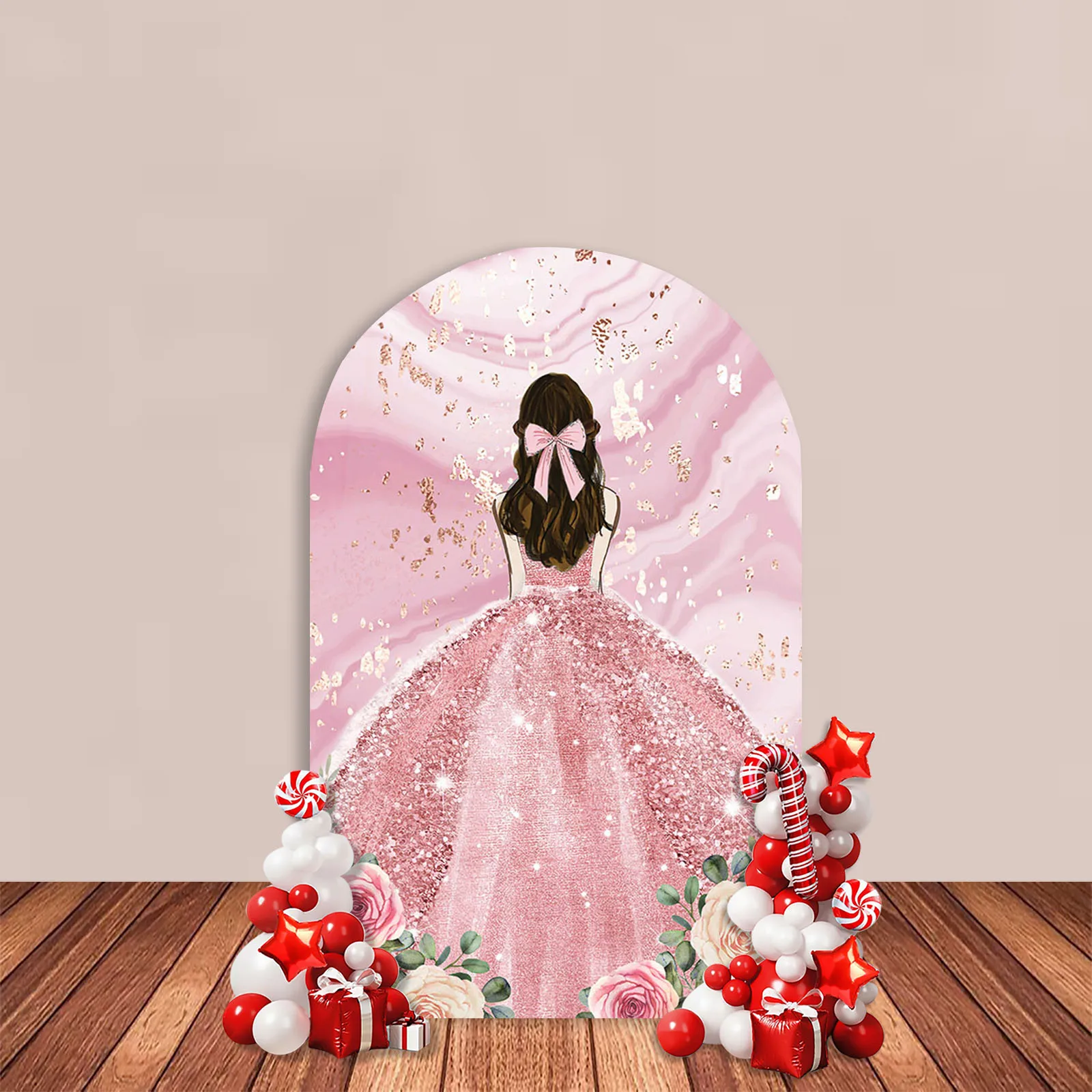 AIBIIN Arch Backdrop Cover Pink Girl Birthday Party Decor Butterfly Floral Princess Portrait Photography Background Cake Smash