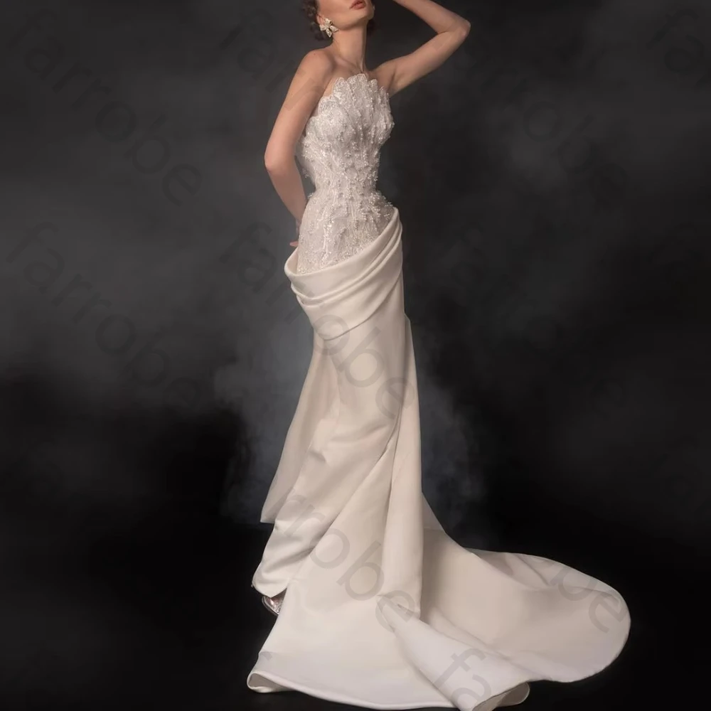 Customized Sleeveless Backless Pearl Decoration Wedding Dresses Elegant Ruffle Lace Mermaid Dress  High Quality Prom Party Gowns