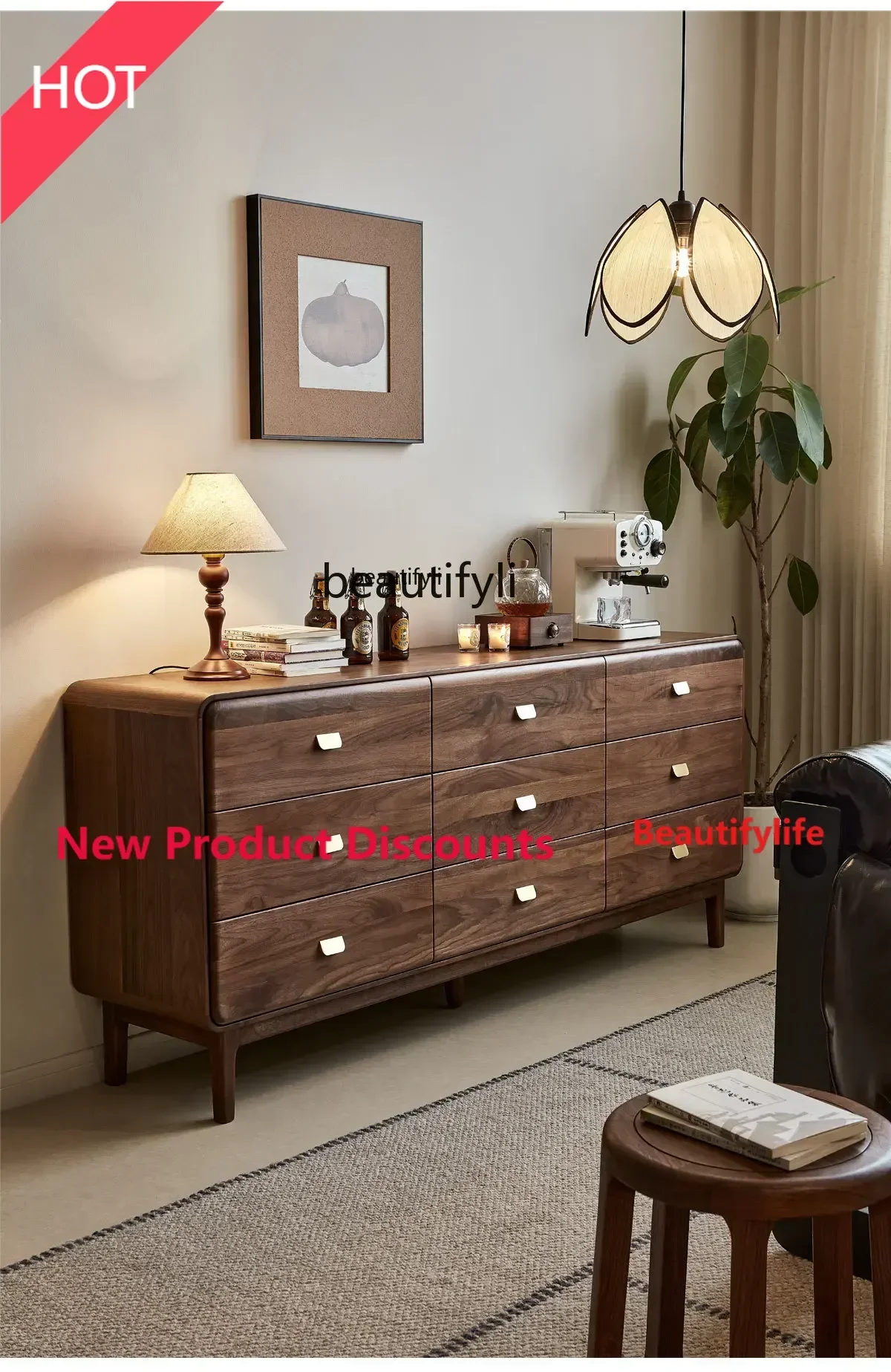 P3  Q North American Black Walnut Wall Bucket Bedroom Bedroom Bedside Storage Drawer Cabinet