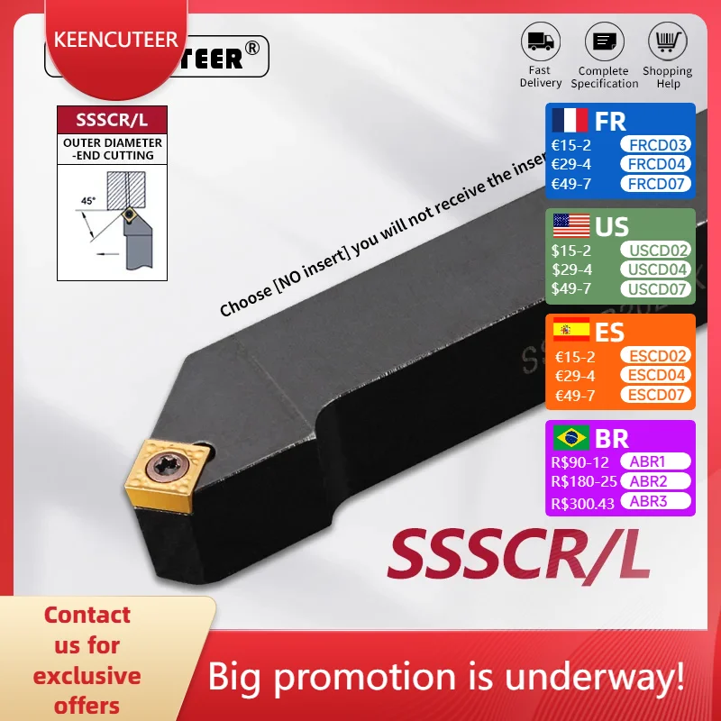 

SSSCR1212 SSSCR1616 SSSCR2020 SSSCR2525 SSSCR3232 External Turning Tool SSSCR SSSCL Cutter Bar CNC Lathe Bar Turning Holder