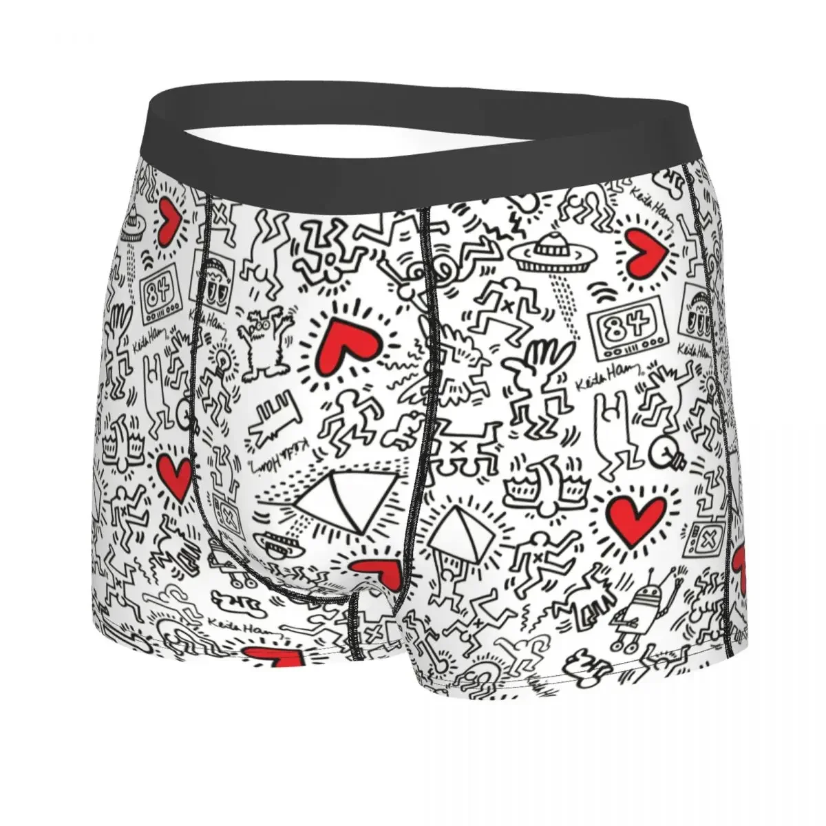 Custom Heart Magnet White Abstract Haring Dance Boxer Shorts For Homme 3D Print Underwear Panties Briefs Breathable Underpants