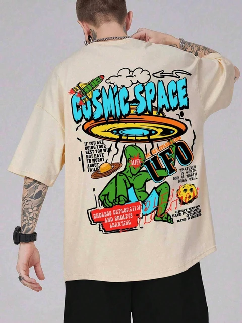 Cosmic Space Ufo Aliens Funny Graphic Printed Male Tops Fashion Street T Shirt Summer Casual Cotton Tshirt Oversized Loose Tees AliExpress