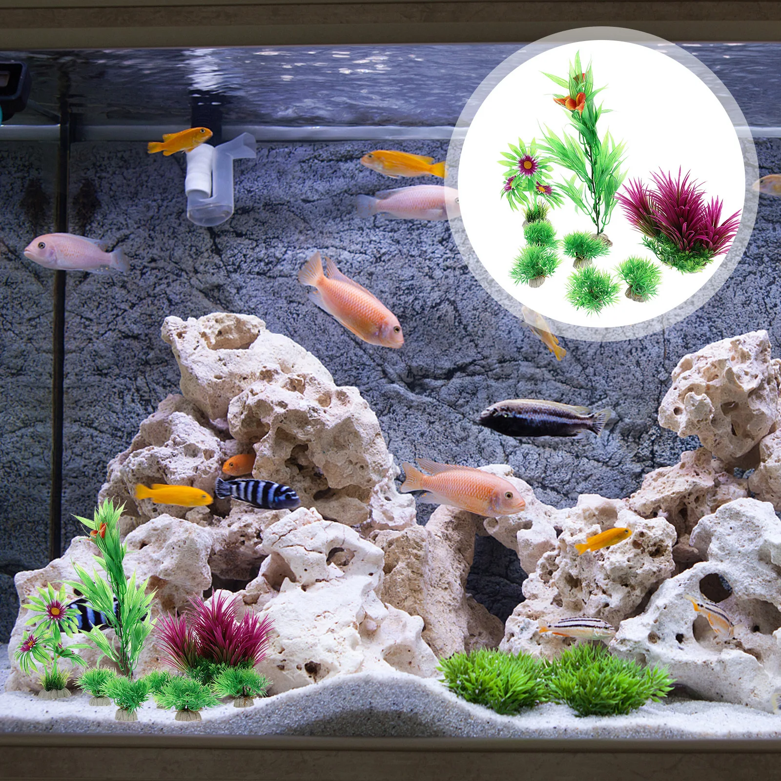 

8Pcs Lifelike Plastic Aquarium Plant Fish Tank Decoration Thick Bottom Landscape Accessories Artificial Plants for Fish Aquarium