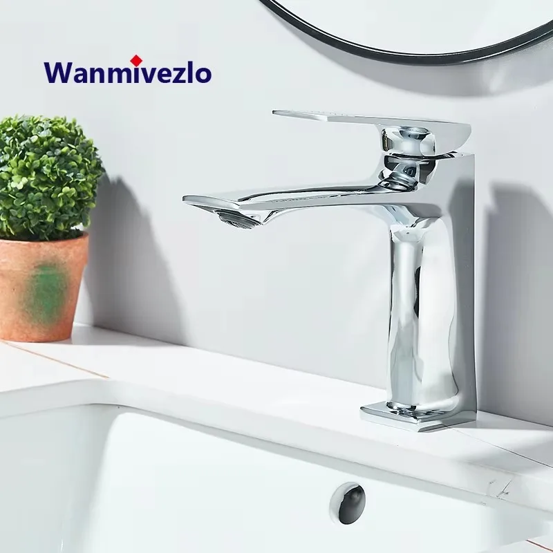 Grifo de lavabo de baño moderno cromado, monomando, montado en cubierta, grifo de agua para lavabo, mezclador frío y caliente