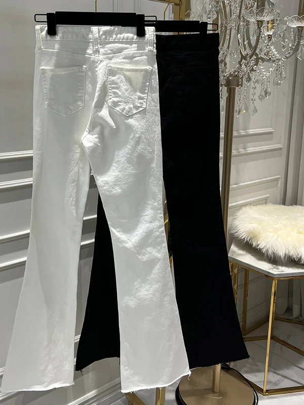 

Sexy Korean Style Women's Jeans High Waist Cotton Stretch Denim Fixed Butt Lifting White Flared Jeans Breathable Comfortable