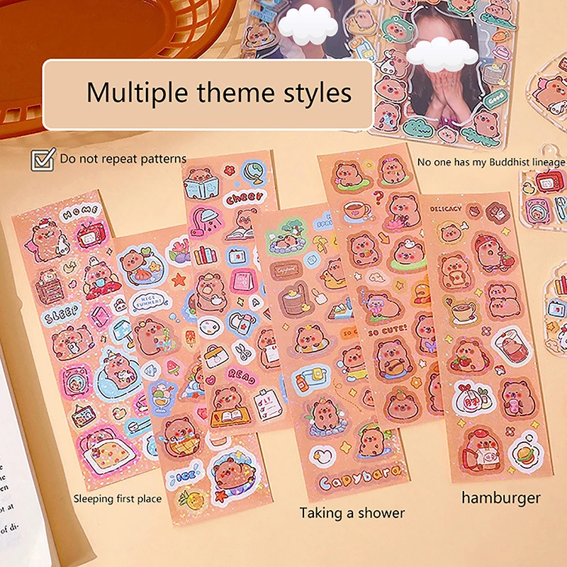 10Pcs Cute DIY Diary Decorative Sealing Sticker Creative Laser Capybara Stickers Album Stick Label Waterproof Decoration Sticker