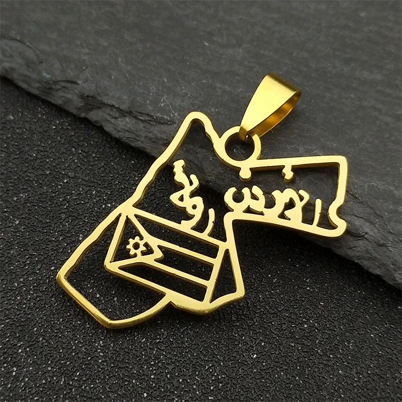 3Pcs Jordan Map National Flag Pendants For Women Men Stainless Steel Gold Silver Color Geometric Hollow Charms Jewelry