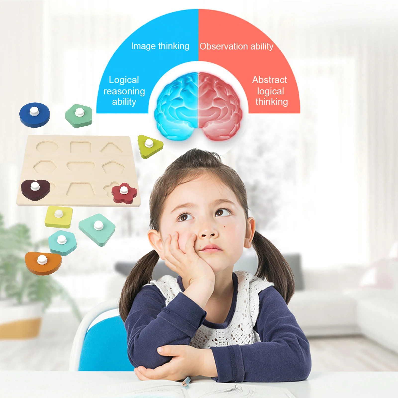 

1Set Wooden Puzzle Hand Grab Board for Kids Premium Wood Matching Jigsaw Educational Game Portable Learning Shape Color Cartoon