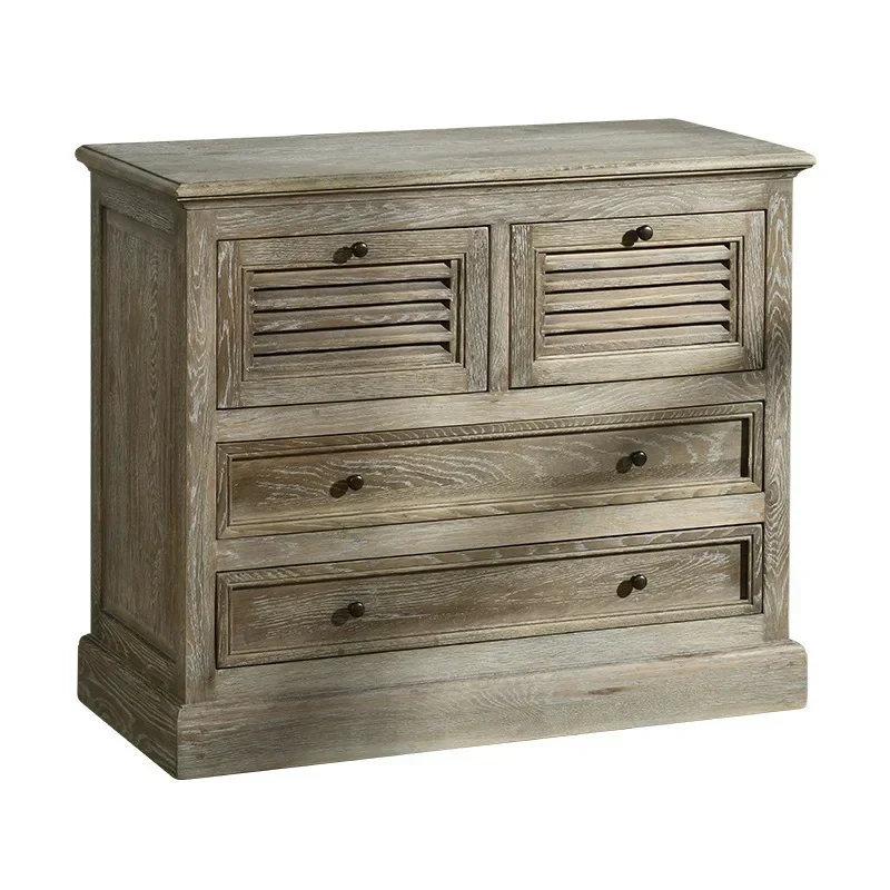 American rural solid wood dining side cabinet, gray old European porch dish bowl locker