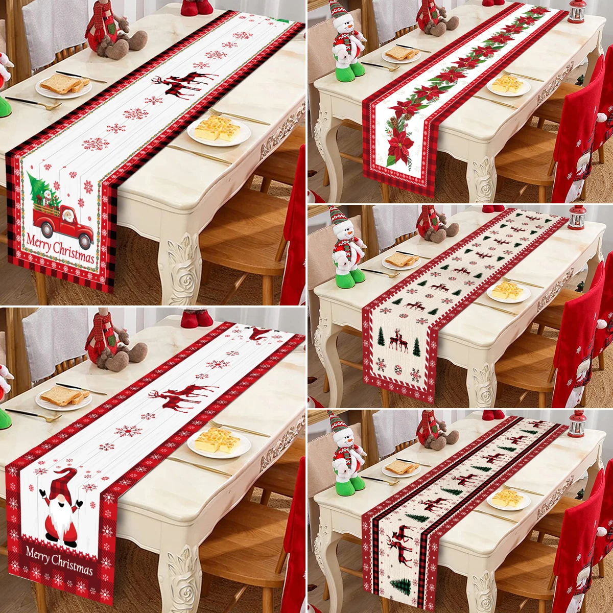 Camino de mesa navideño de poliéster, decoración navideña para el hogar, regalos de Navidad 2024, Navidad, Año Nuevo 2025, mantel navideño