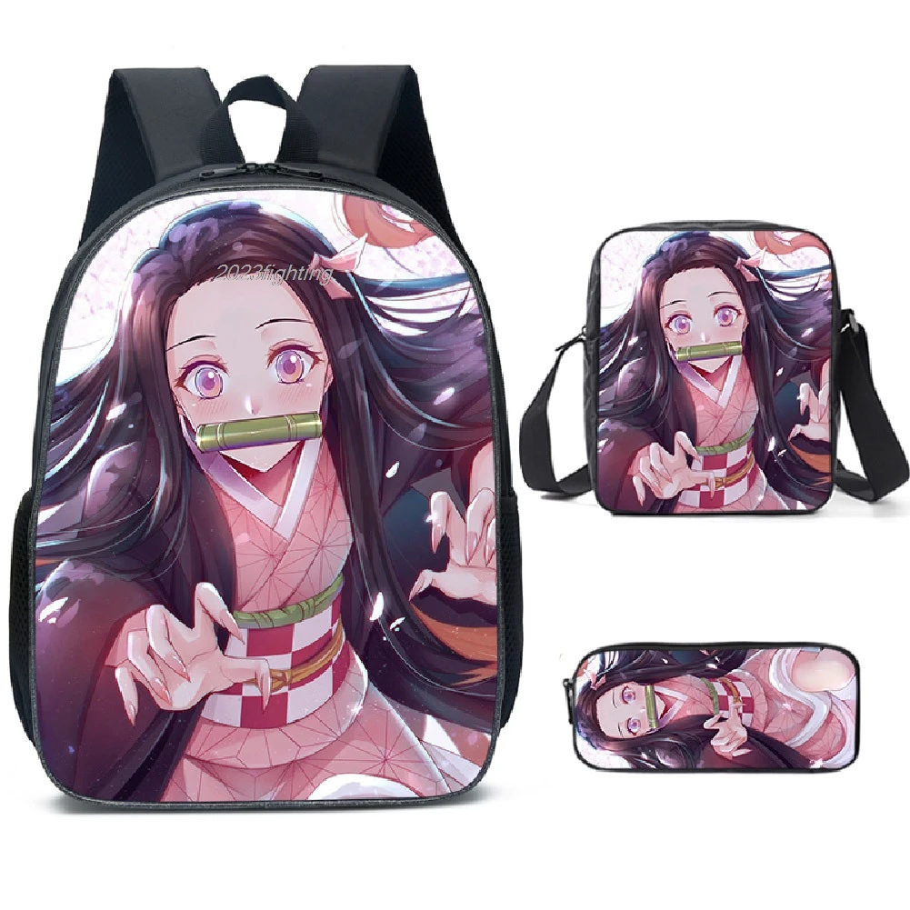 

3pcs Demon Slayer nezuko kamado School Bags Primary Boys Girls Simple Lightweight Printe Backpacks Kids Travel Mochilas