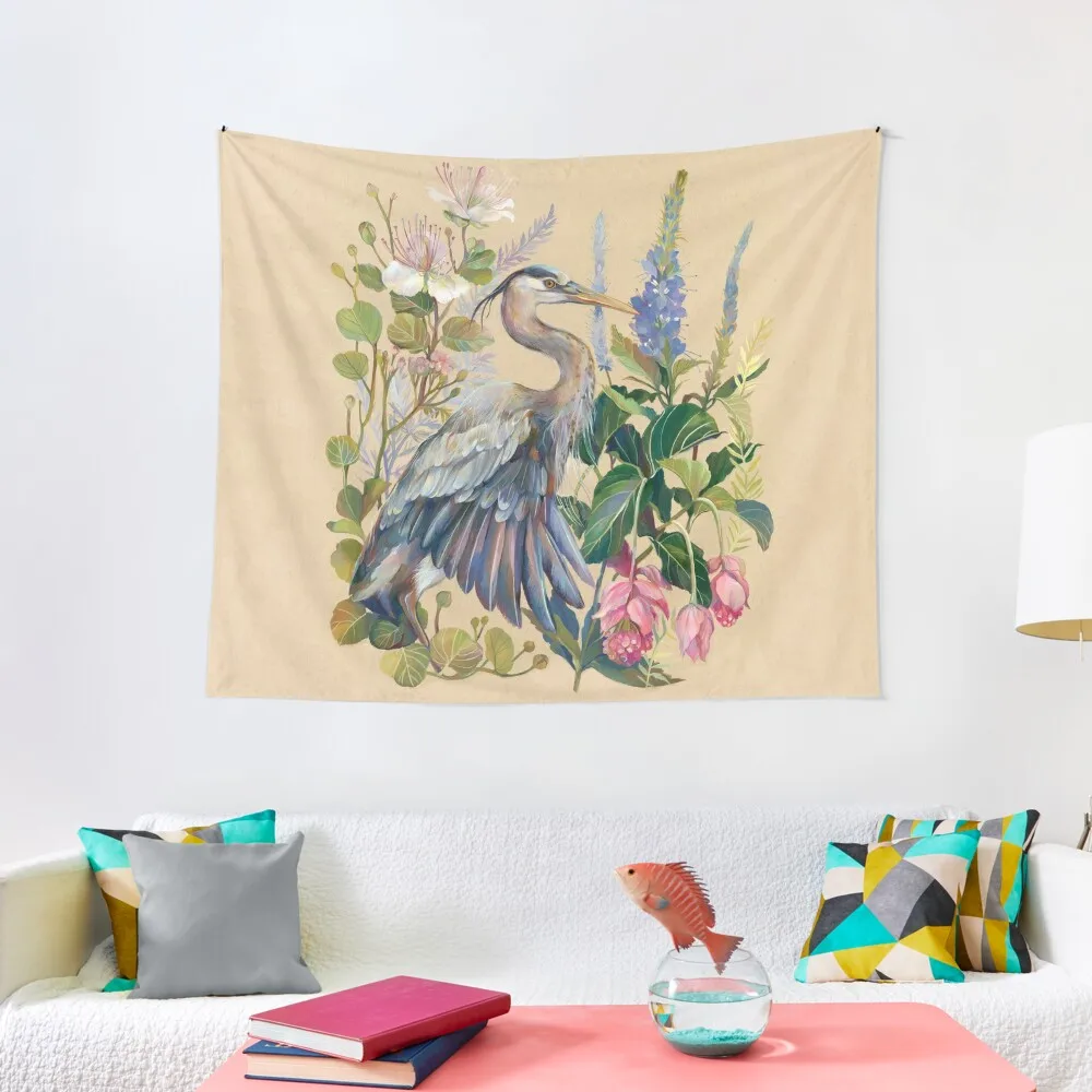 Blue Heron Floral Tapestry Living Room Decoration Cute Room Things Decoration Bedroom Nordic Home Decor Tapestry