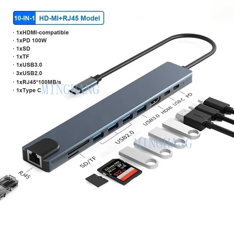 M  8 in1 Multiport USB-C Hub Type C To USB 3.0 4K HDMI Adapter For Macbook Laptop