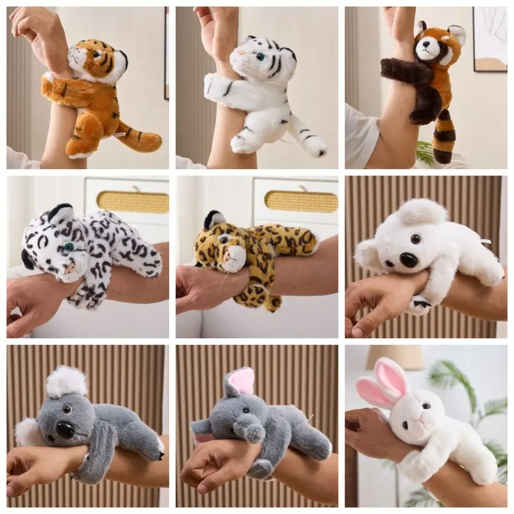 Floresta animal tapa pulseira coala tigre pulseira abraço tapa snap envoltório coelho leopardo kawaii pelúcia mão anel crianças brinquedos