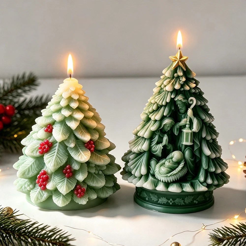 Christmas Fir Tree Aromatherapy Candle Silicone Mold DIY Fir Tree Resin and Plaster Diffuser Ornaments and Handmade Soap Mould