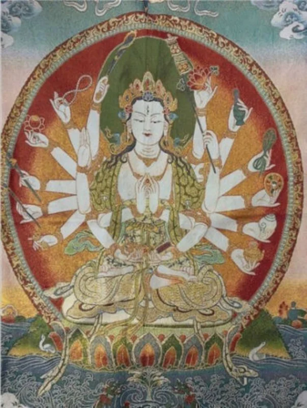 Tibetan Nepal Silk Buddhist Thousands Hand Kwan-yin Tangka Creative Home Decorations