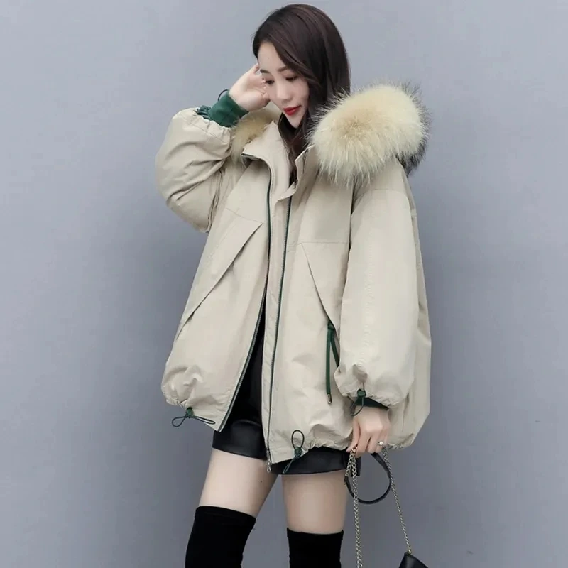 Warm School In Autumn And Winter Overcomes The Tide Of Women's 2024 Explosion Eiderdown Cotton Fashion  Fur Collar JacketTide.