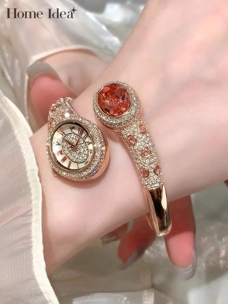 Elegant Women Snake Shape Diamonds Studded Quartz Watch Fashion Luxury Office Ladies Party Wristwatch Birthday Gift Jewelry