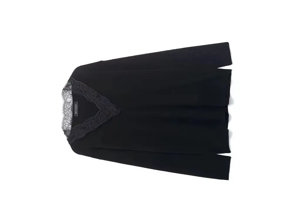 

HH женский весенний 2026, два цвета, V-образный воротник, длинные рукава, шерстяной кружевной вязаный пуловер, удобные топы для поездок на работу и отдыха