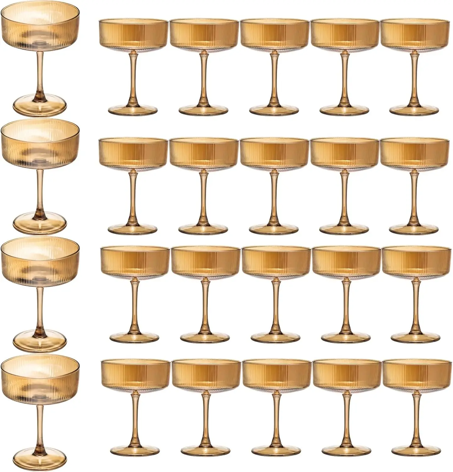 

24-Piece Vintage Champagne Coupe Glasses Set, 10.5oz Ribbed Crystal Cocktail Glassware for Bar & Gifts