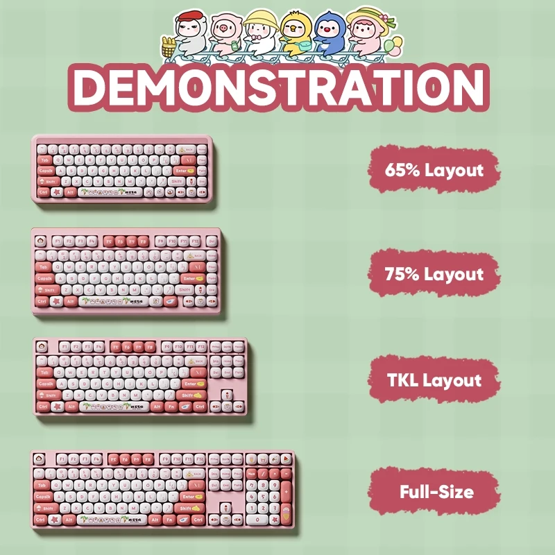 Akko 136 Keys Keycap Set Cute Animal Theme Keycaps PBT Dye-sublimation MOG Profile Keycaps Kawaii for Custom Mechanical Keyboard