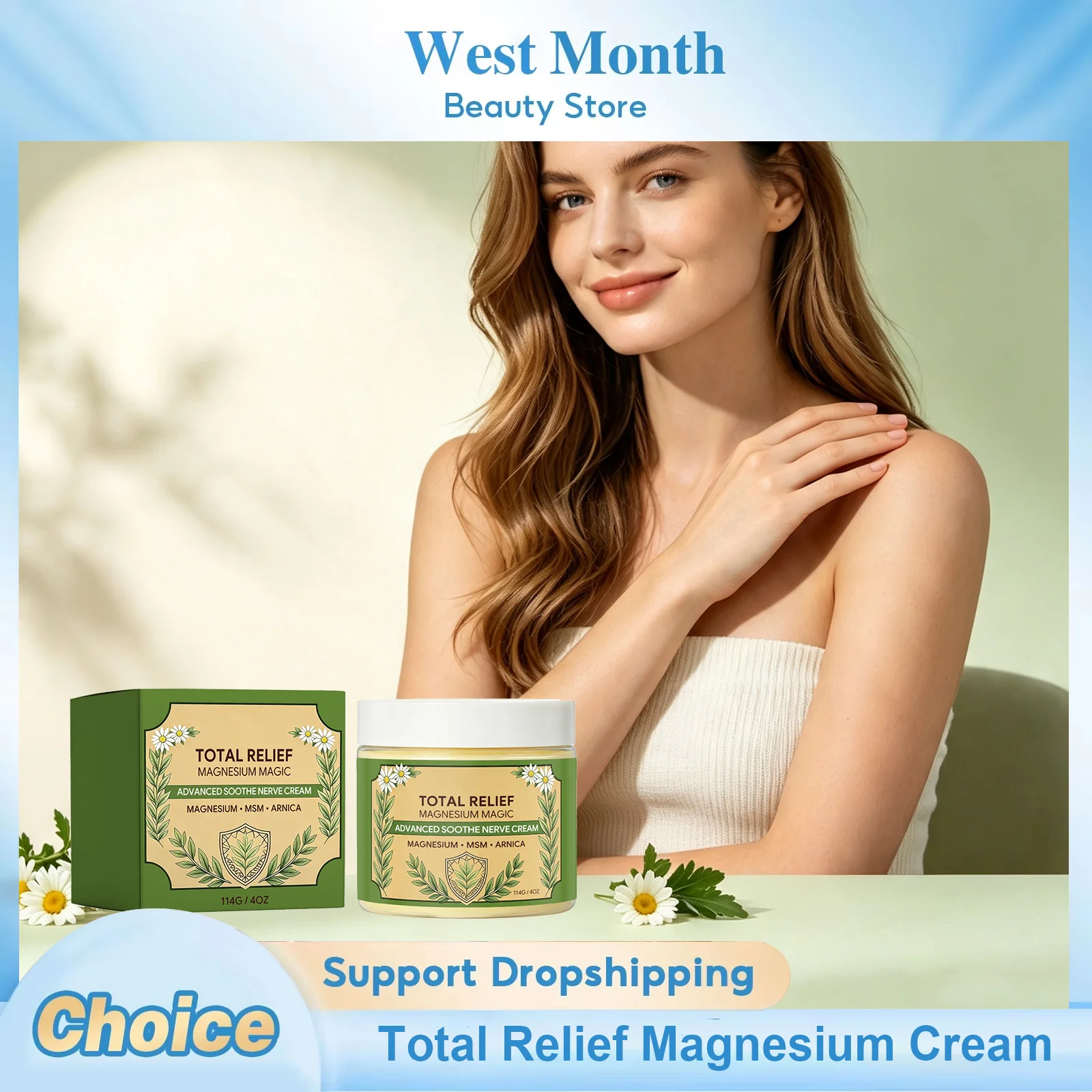 Total Relief Magnesium Cream Prevent Drying Refreshing Soothing Skin Relieves Tension Nourishing Hydration Body Massage Cream