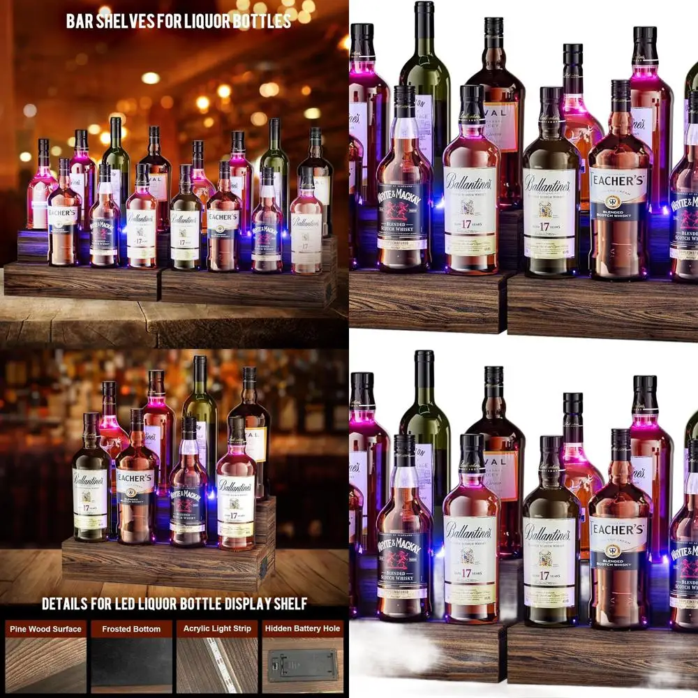 

2-Piece LED Illuminated Bar Shelves, Compact Wine Rack, Coffee Syrup Holder, Home Liquor Display Stand