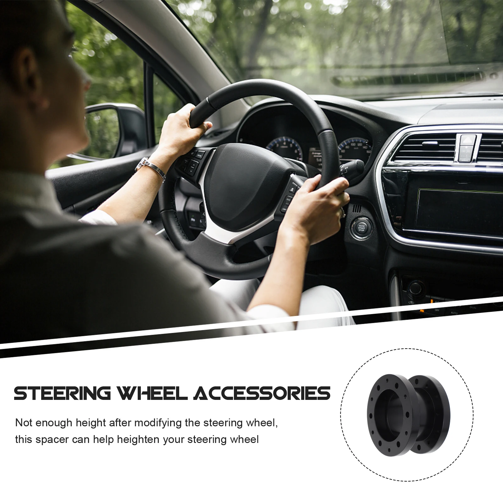 

Universal Steering Wheel Spacer Aluminum Alloy Lightweight Durable Improve Handling Heighten Steering Wheel Easy Installation
