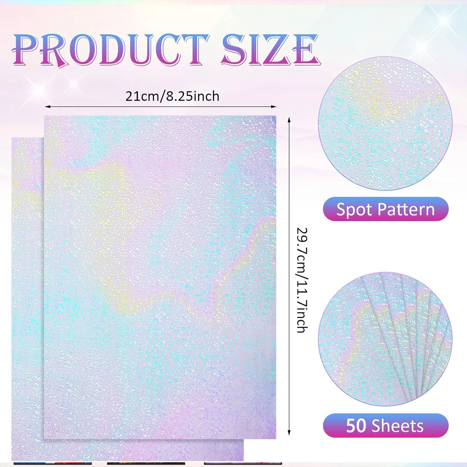 A4 50 hojas 8,3x11,7 en punto papel adhesivo holográfico brillo superposición transparente película laminada en frío hoja de vinilo autoadhesiva