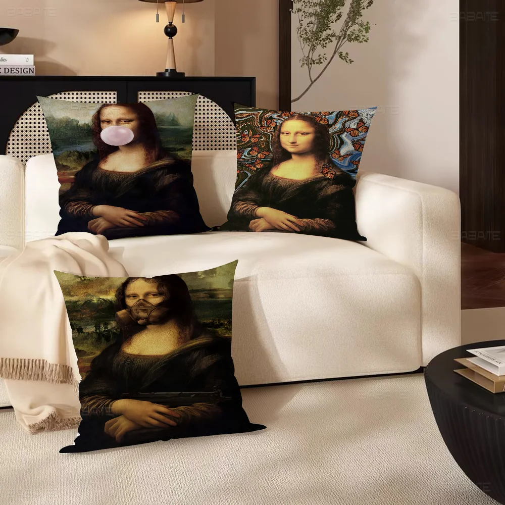 Funny Mona Lisa Pillowcase Toon Gift Cushion Cover Bedroom Home Sofa Chair Seat Decor Pillow Case