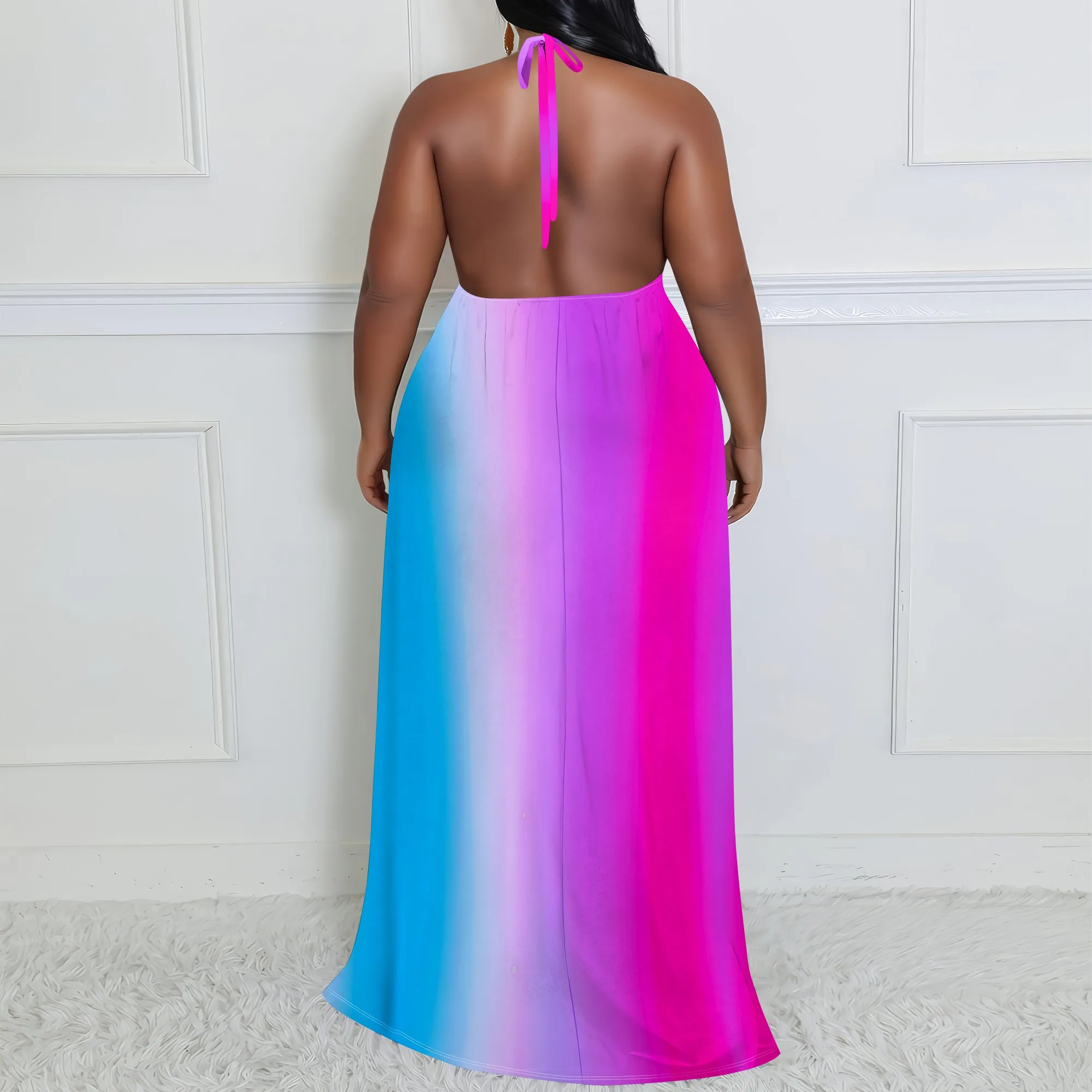 Plus Size Gradient Maxi Dress XL-6XL Perfect for Summer Beach Parties, Poolside Lounging, and Vacation Getaways