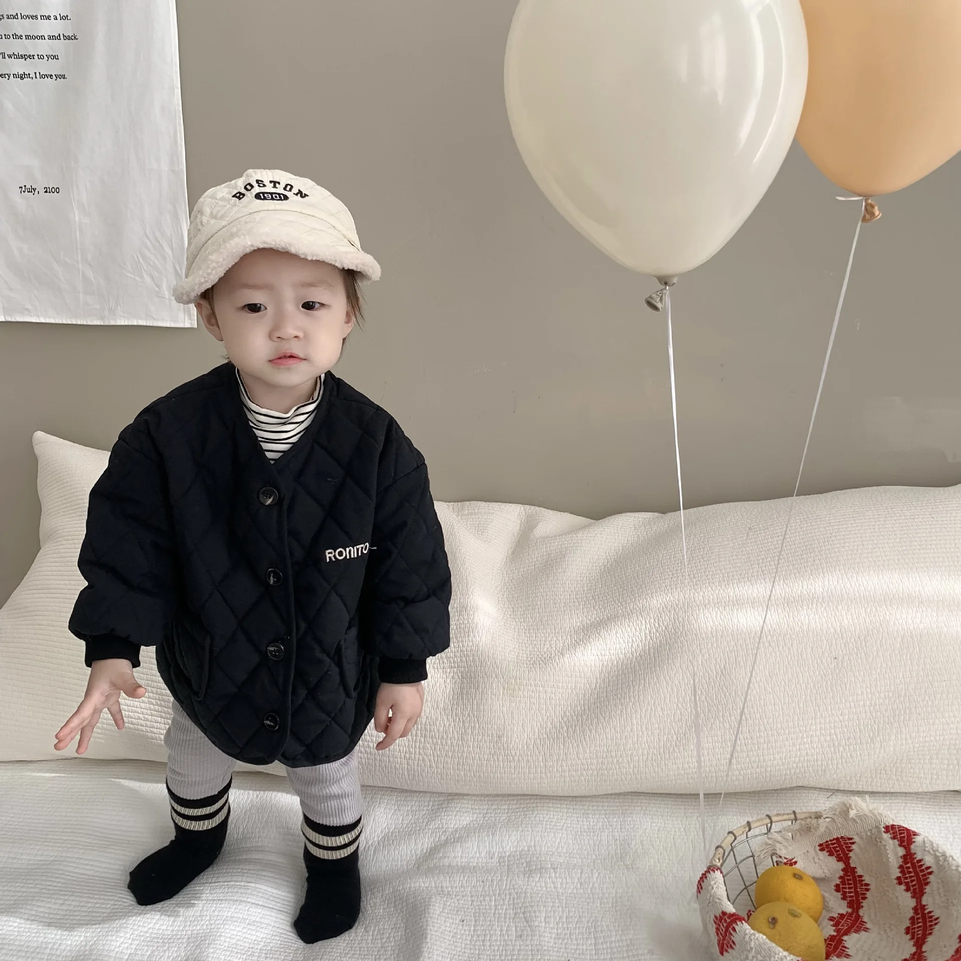2025 Winter New Baby Cotton Coat Thicken Warm Infant Girl Padded Jacket Kids Cardigan Boys Letter Casual Tops Children Clothes