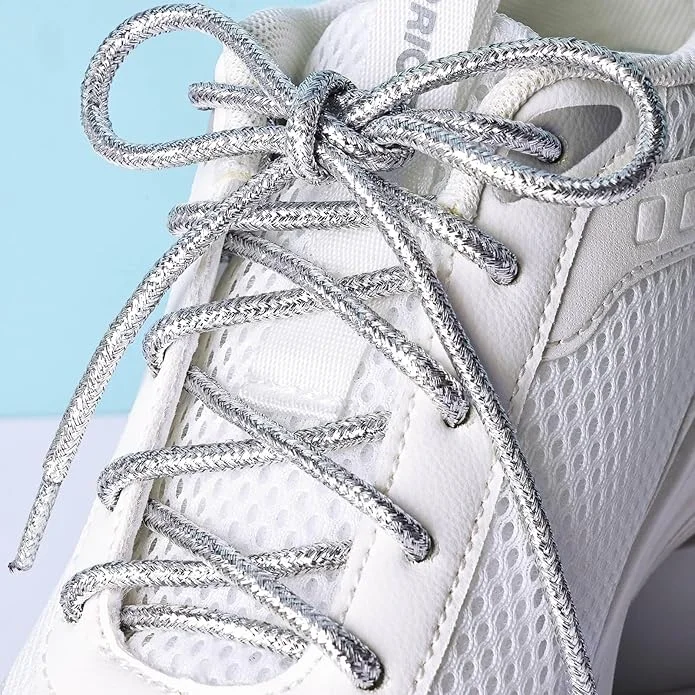Metallic Glitter Shoelaces, Round Shiny Replacement Laces, Multi-Color Sparkle Bling Shoelaces for Casual Shoes Boots & Sneakers