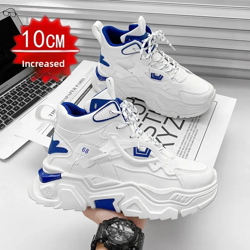 Men's High Top Dad Shoes with Thick Sole And Hidden Height 12cm Increase 10 Casual Sports Shoes for Adults Summer Synthetic