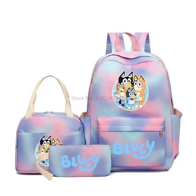 

Bluey Family Anime Character Peripheral Colorful Backpack Three-piece Set Puppy Pattern Children's Large Capacity Schoolbag Gift