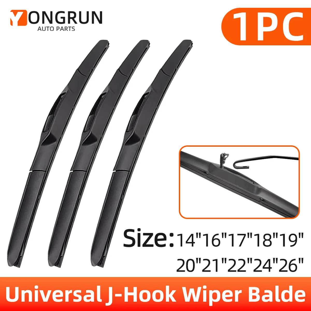 YONGRUN 1 Stück Auto-Scheibenwischer Universal J/U-Haken Wischerblatt 14-26 Zoll Auto-Windschutzscheiben-Wischerblatt Dreistufiges Design