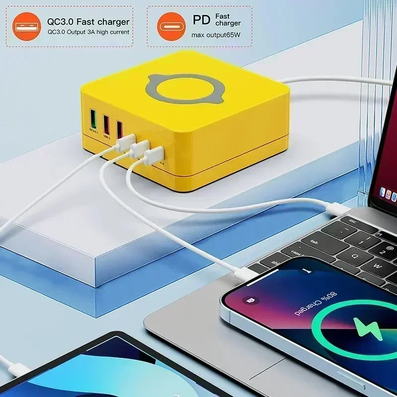 140 واط USB C شاحن المرحلة مع شحن لاسلكي GaN QC3.0 PD 65 واط شاحن سريع لماك بوك آيفون سامسونج شاومي محمول اللوحي