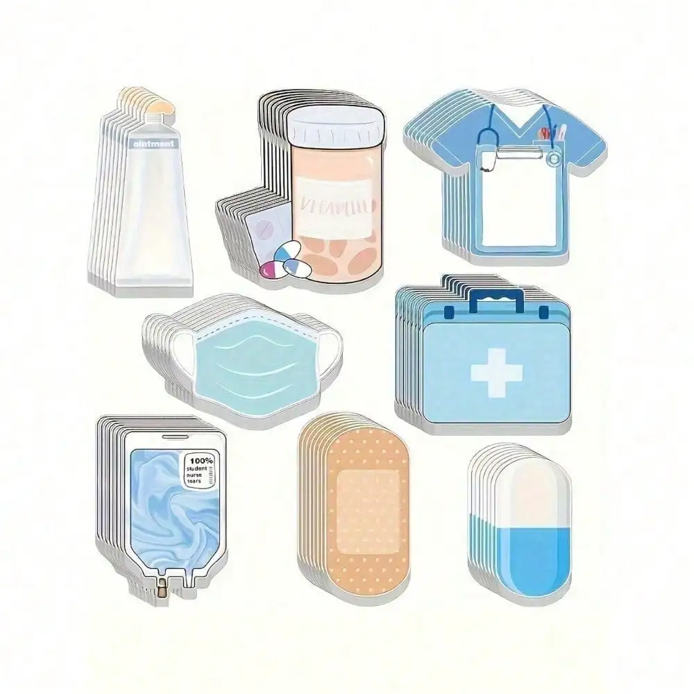 

Набор из 8 стикеров в стиле медсестры - забавные и милые блокноты в стиле доктора для школы и офиса - многофункциональные бумажные блокноты для записей