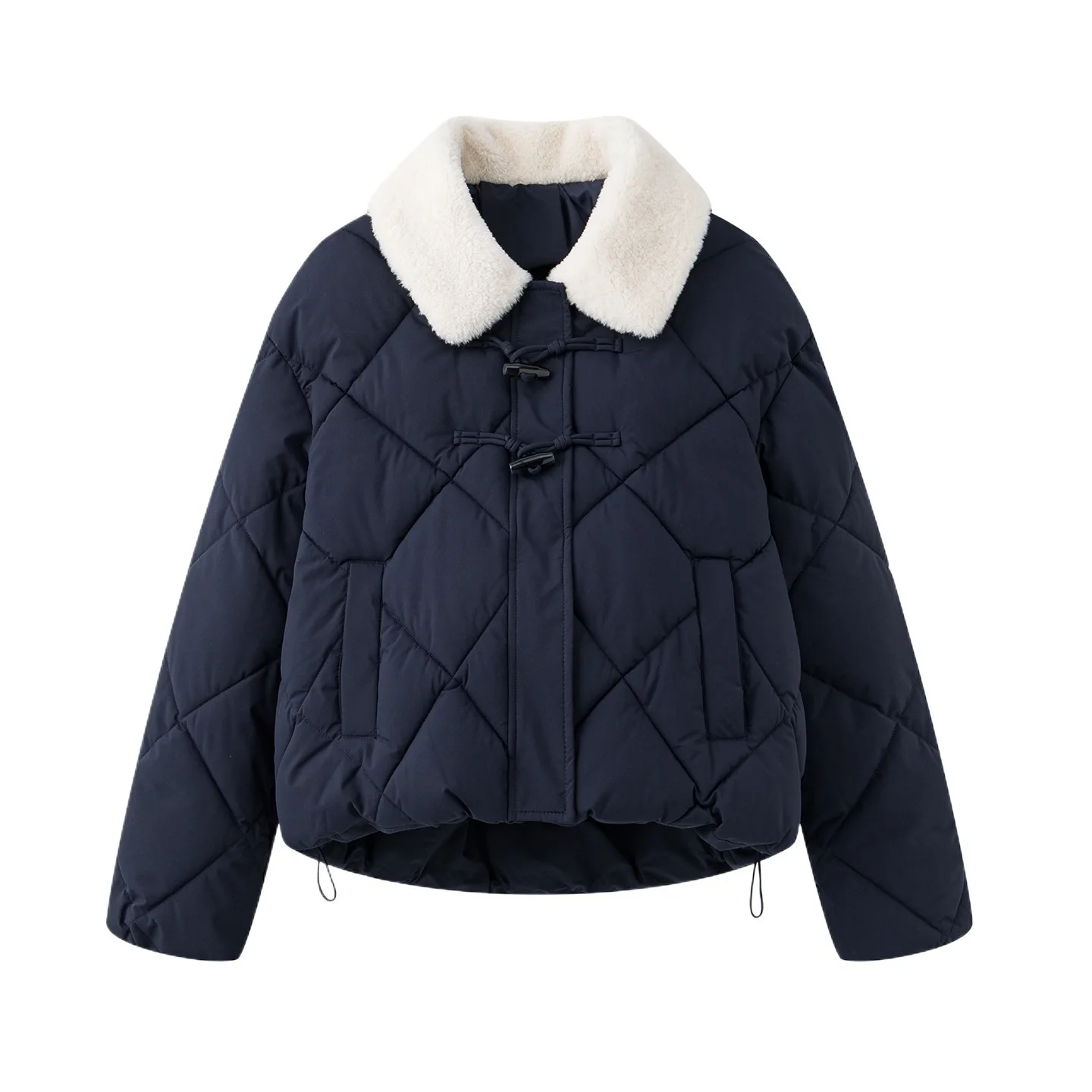 Trendy Cotton Jacket for Women New Winter Horn Button Cotton-padded Coat Korean SplicWool Collar Thickened Coat Warm Outerwear