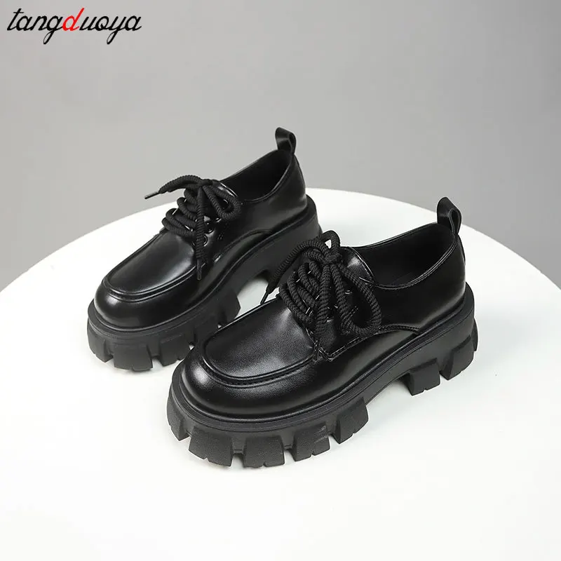 Chunky Platform Oxfords Shoes for Women 2024 New Non Slip Lace Up Lolita  Shoes Woman Thick Bottom Leather Gothic Shoes