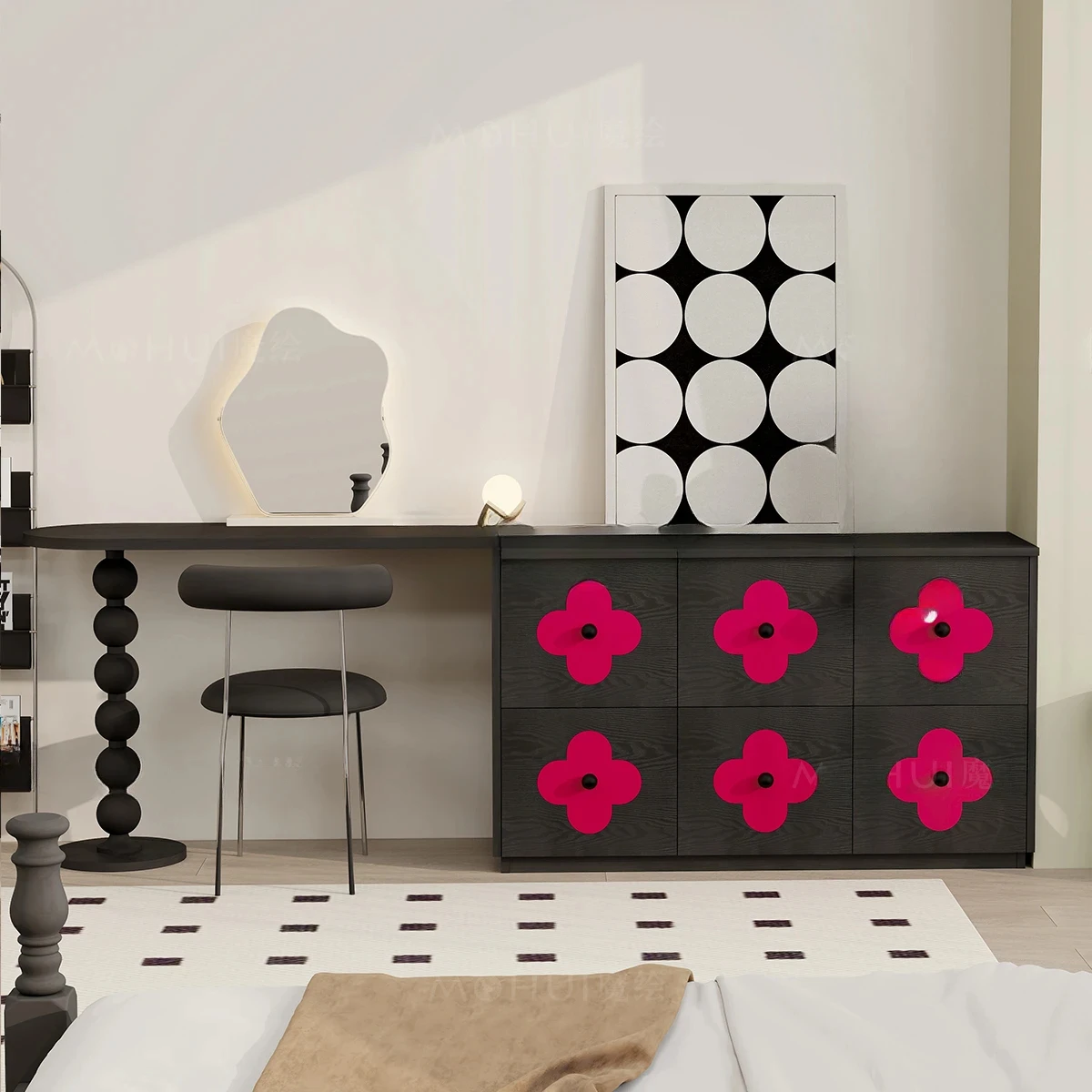 Commode de chambre intégrée rétractable avec coffre rétro, armoire de chevet