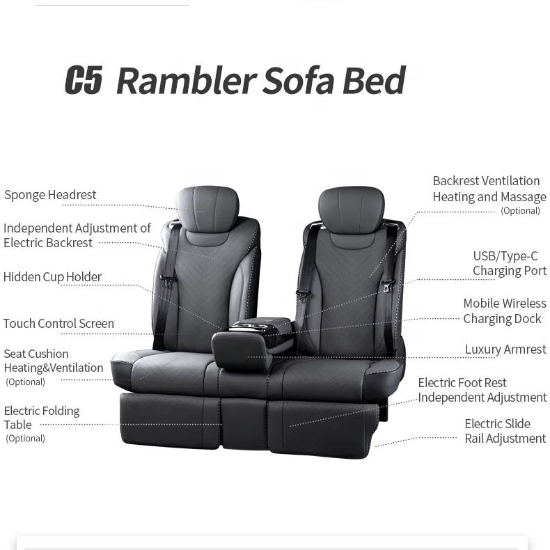 ATV&UTVCar Modification With Massage and Comfortable Head Rest Luxury Car Rear Seat Modified Car Seat Sofa Bed for Kia Carnival view 6