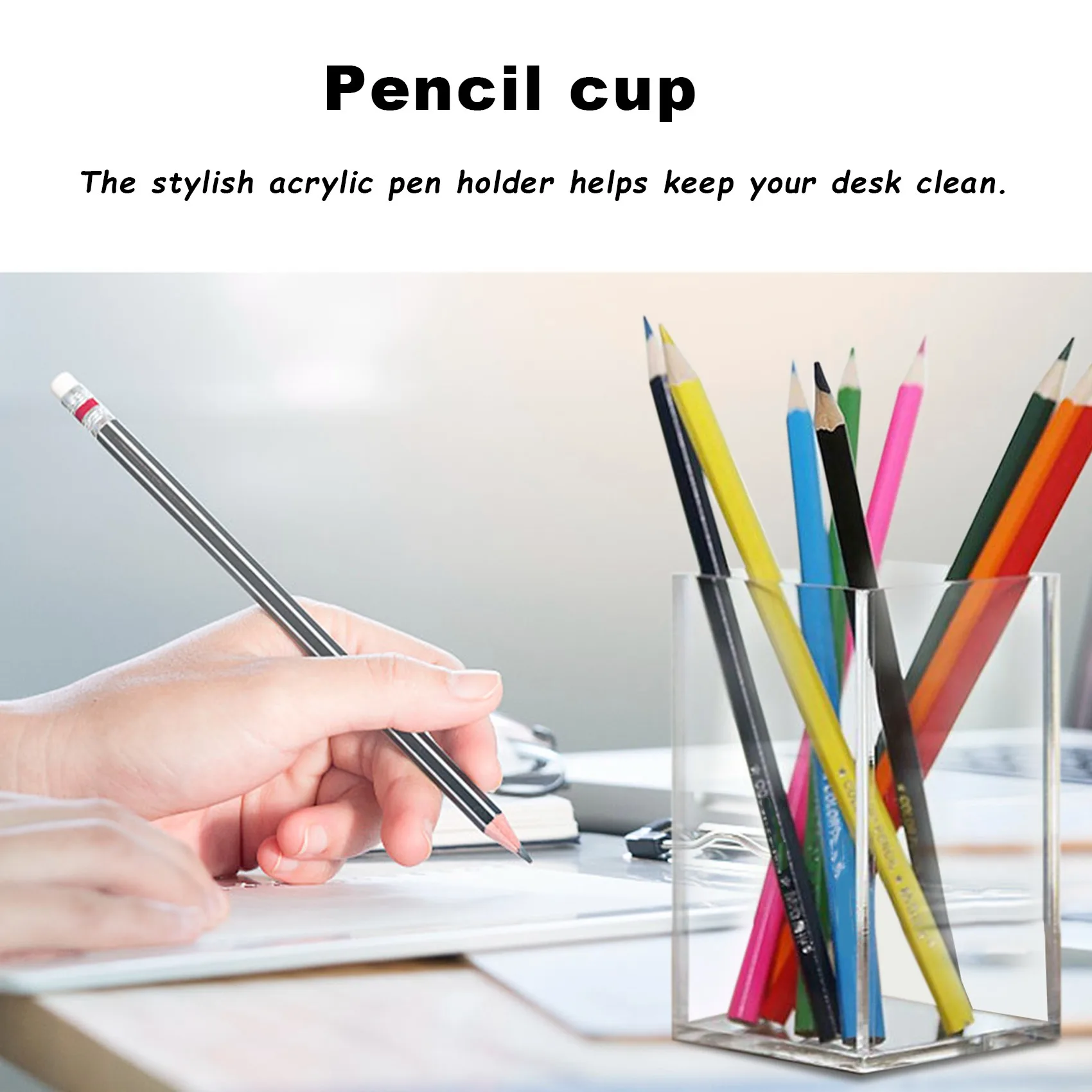 B68A Acrylic Pen Holder Clear Desktop Pencil Cup Stationery Organizer Pot Holders For Office Desk (3 Pack)